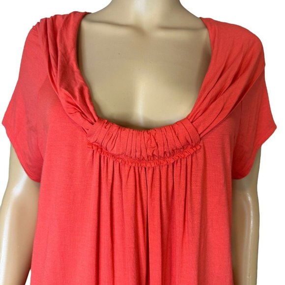 Elie Tahari Valencia Blouse Size XL TG Coral Short Sleeves Cowl Neck Stretch - Picture 4 of 13